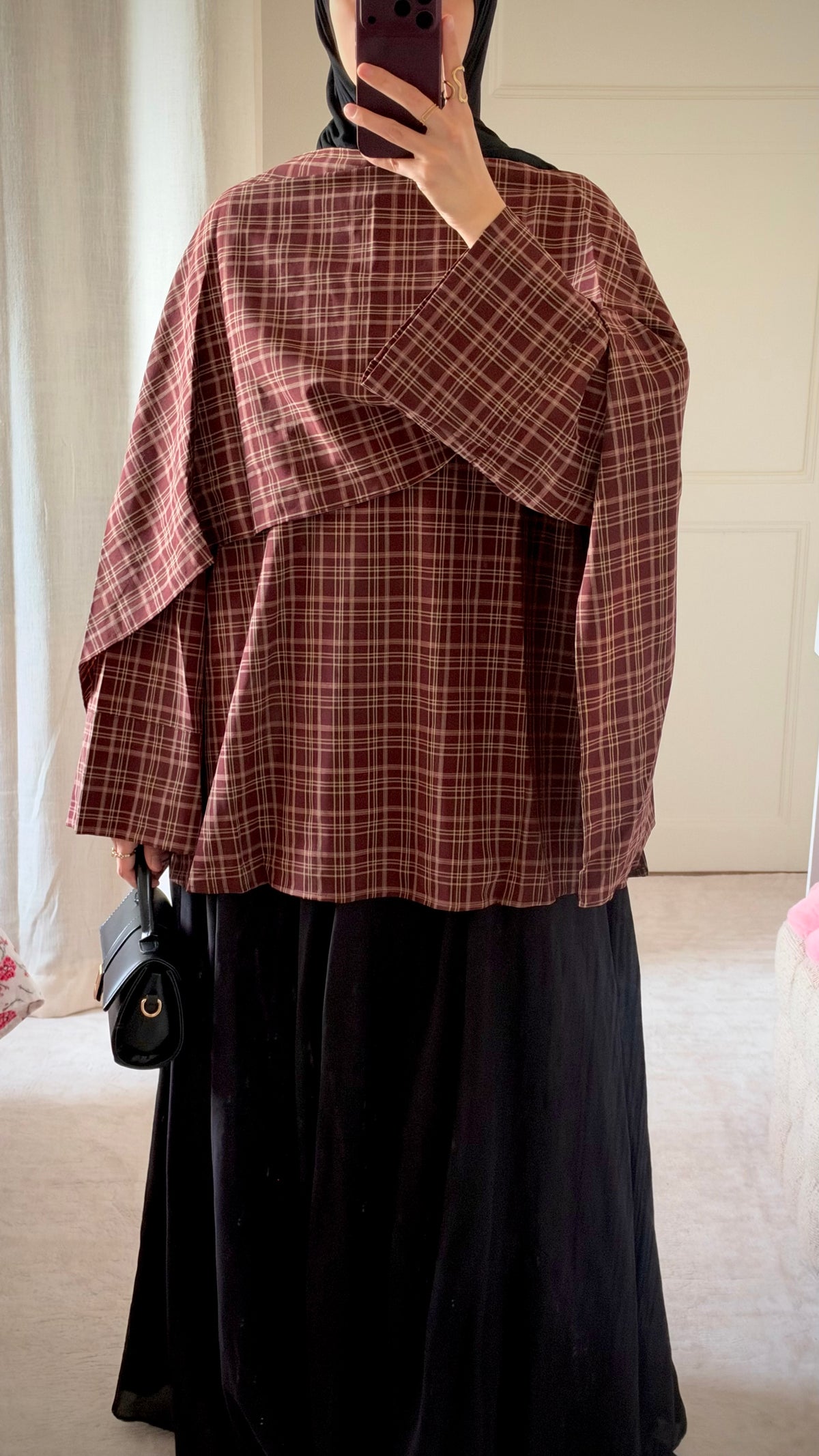Haut à carreaux avec cape bordeaux - Eda&Chic