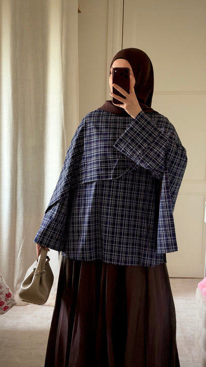Haut à carreaux avec cape navy - Eda&Chic