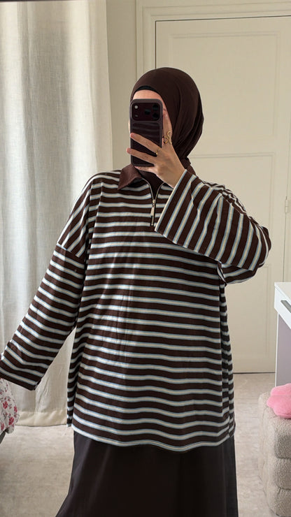 Haut polo choco blue coton - Eda&Chic