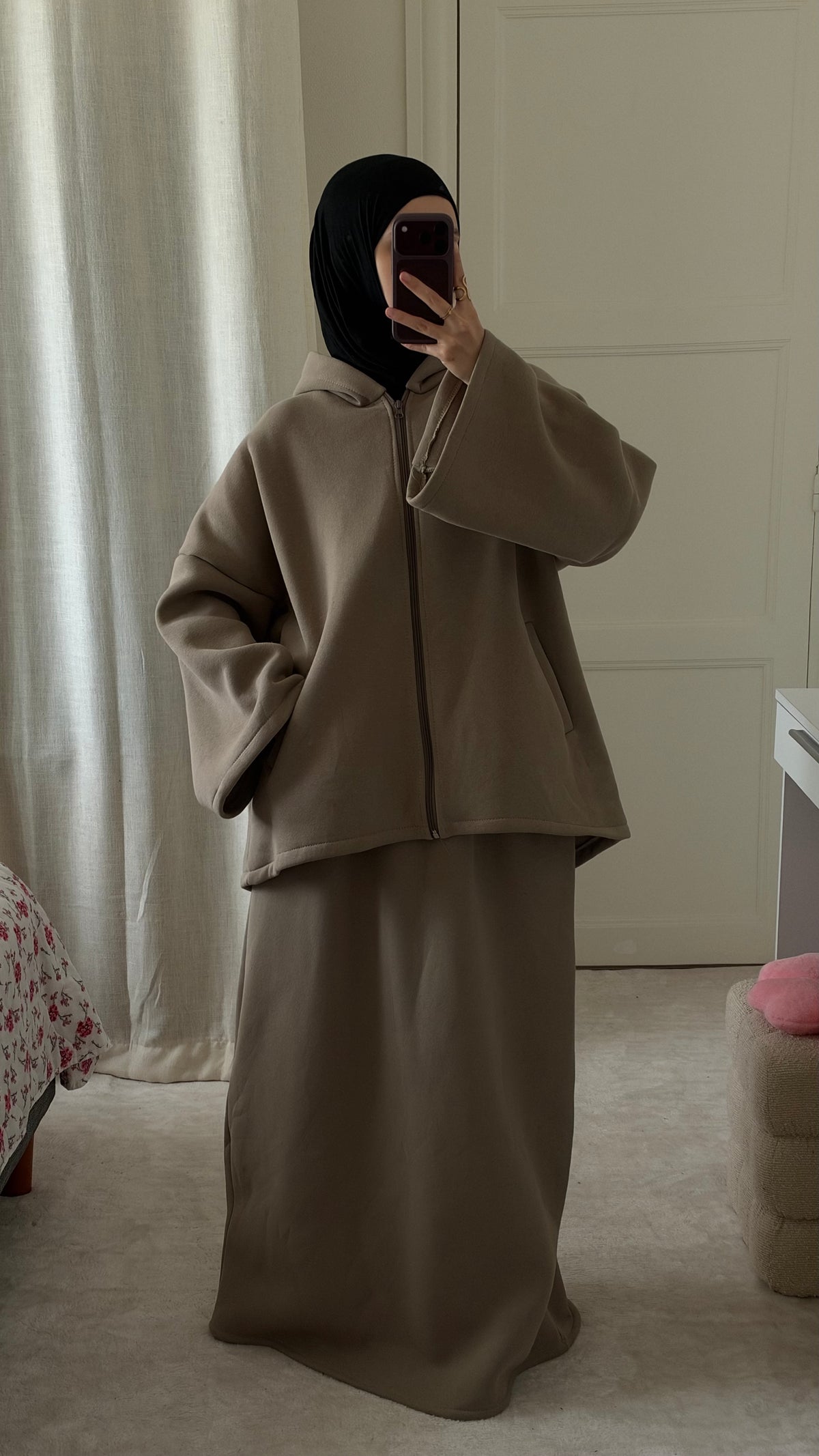 Ensemble Naëly à capuche taupe - Eda&Chic