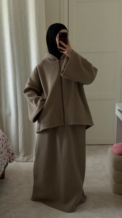 Ensemble Naëly à capuche taupe - Eda&Chic