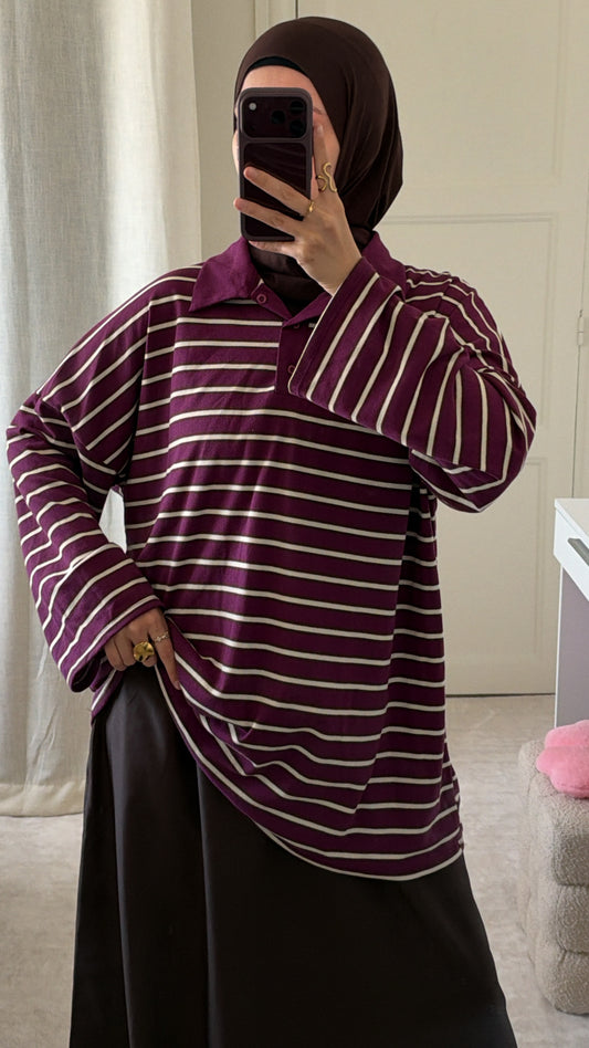 Haut polo aubergine coton - Eda&Chic