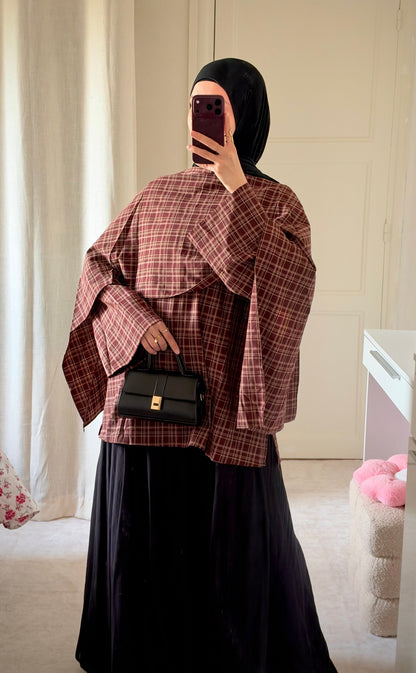 Haut à carreaux avec cape bordeaux - Eda&Chic