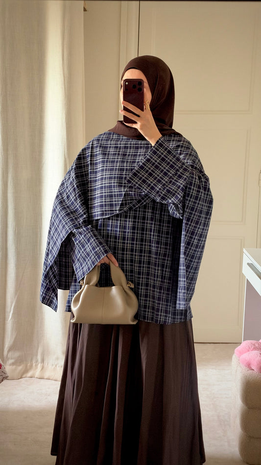 Haut à carreaux avec cape navy - Eda&Chic