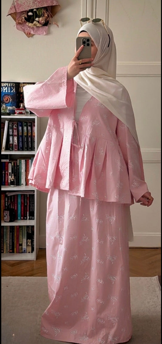 Ensemble broderie rose 100% coton - Eda&Chic