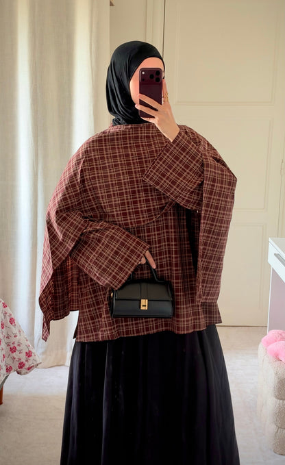 Haut à carreaux avec cape bordeaux - Eda&Chic