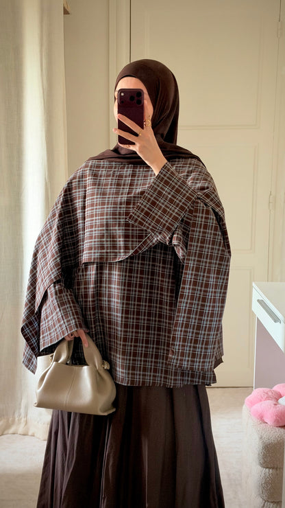 Haut à carreaux avec cape choco - Eda&Chic