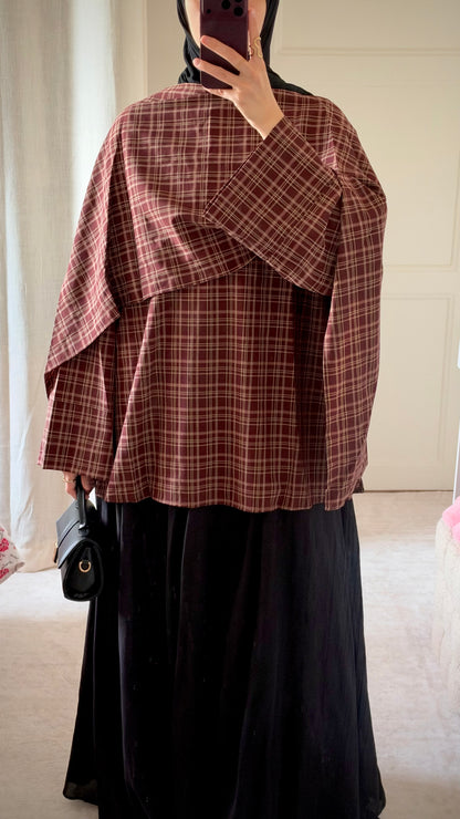 Haut à carreaux avec cape bordeaux - Eda&Chic